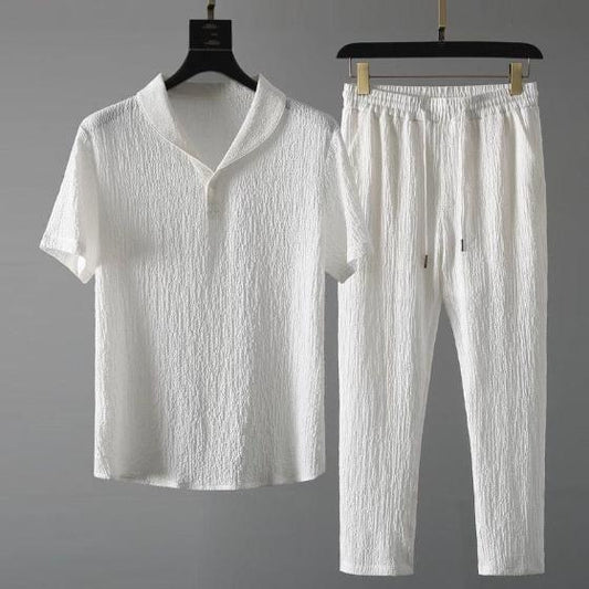 Men's Crinkled Co-Ord Set White - MeraPopi