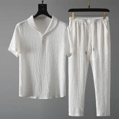 Men's Crinkled Co-Ord Set White - MeraPopi