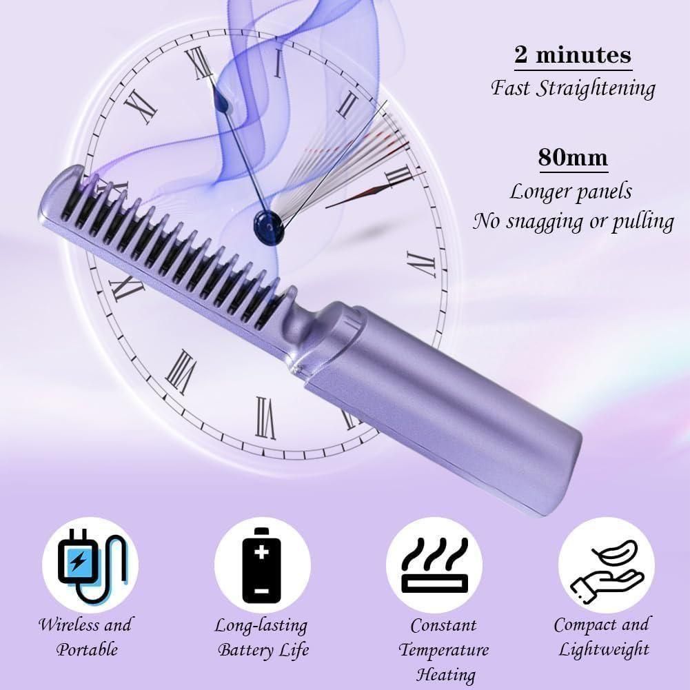 Meneflix Portable Mini Hair Straightener Cordless Rechargeable Mini Adjustable Hair Straightener Hot Comb - MeraPopi