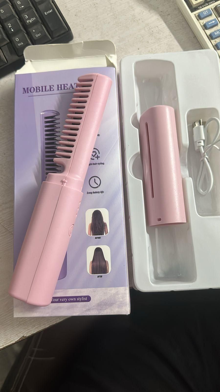 Meneflix Portable Mini Hair Straightener Cordless Rechargeable Mini Adjustable Hair Straightener Hot Comb - MeraPopi