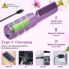 Meneflix Portable Mini Hair Straightener Cordless Rechargeable Mini Adjustable Hair Straightener Hot Comb - MeraPopi